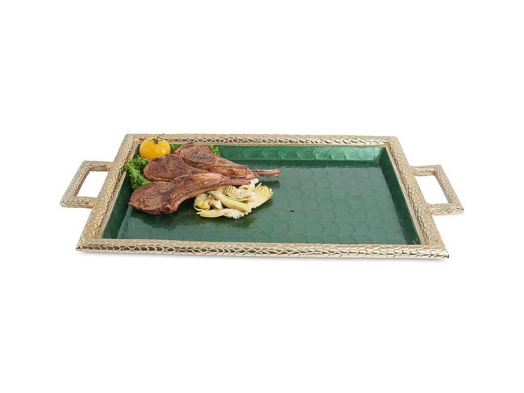 Julia Knight Florentine 23" Beveled Tray With Handles Gold Emerald Fashion