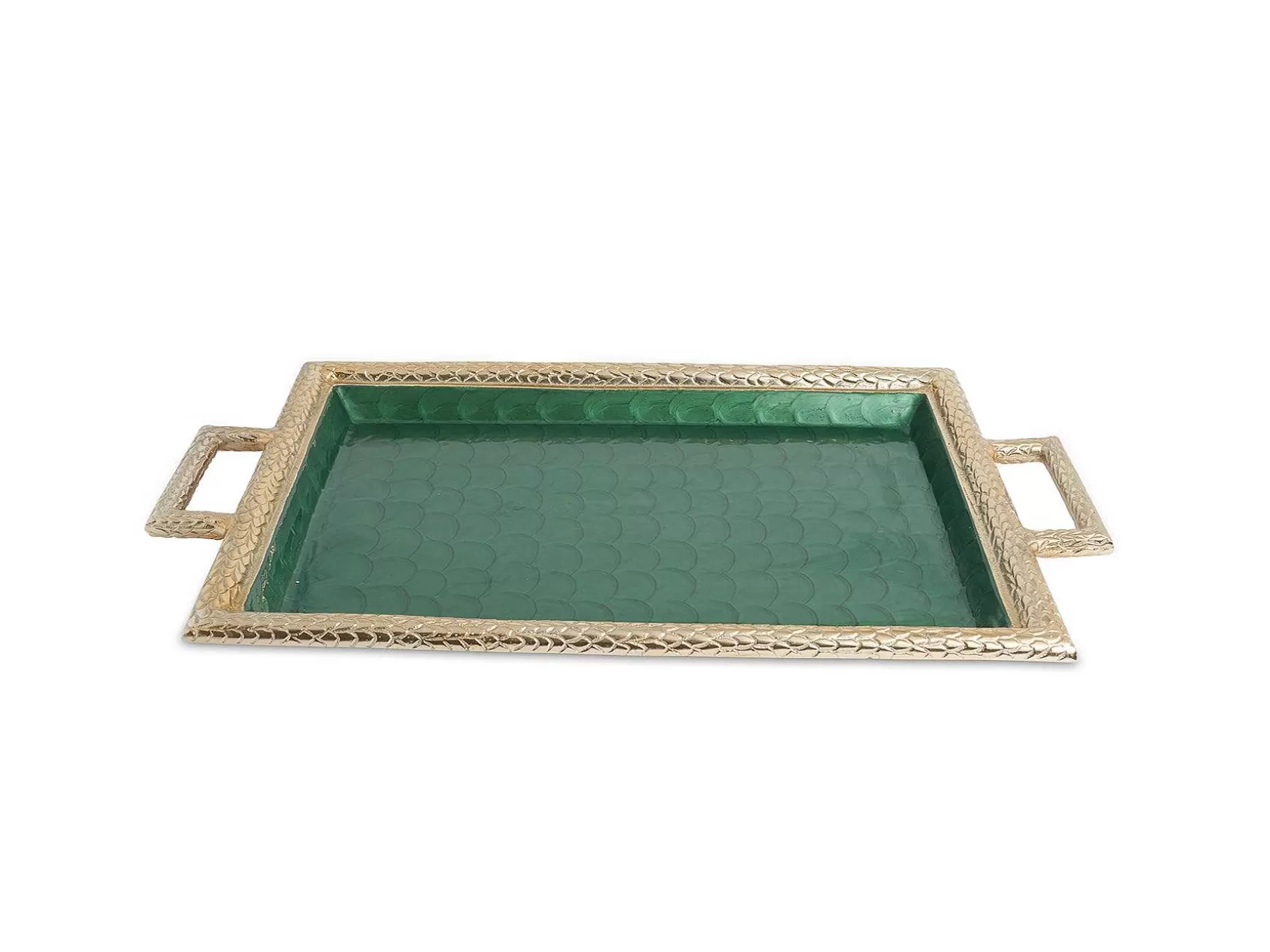 Julia Knight Florentine 23" Beveled Tray With Handles Gold Emerald Fashion